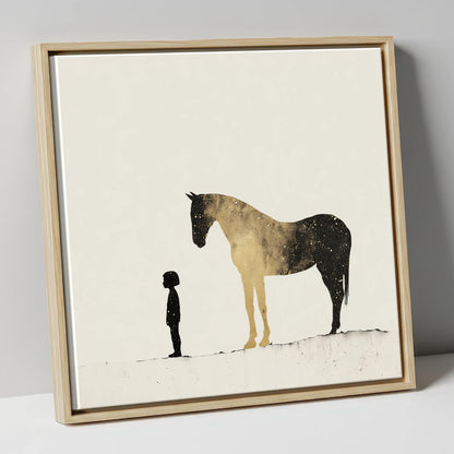Celestial Bond horse & rider canvas wall art in natural frame
