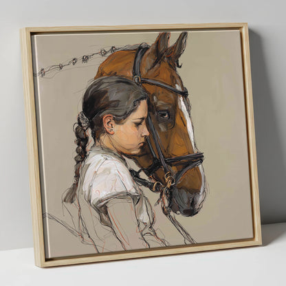 The Quiet Bond horse & rider canvas wall art in natural frame