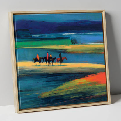 Riders on the Painted Tide horse landscape canvas wall art in natural frame