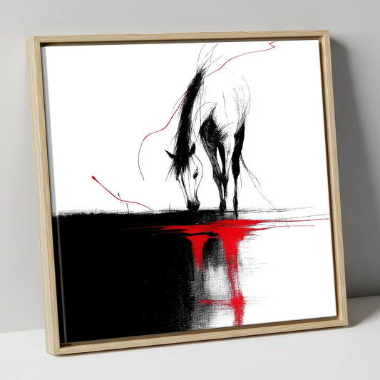 Crimson Reflection horse portrait canvas wall art in natural frame