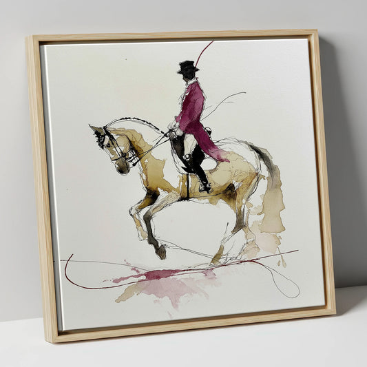 Poise and Passage dressage horse canvas wall art in natural frame