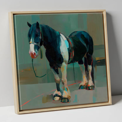 The Stoic Piebald horse breed canvas wall art in natural frame