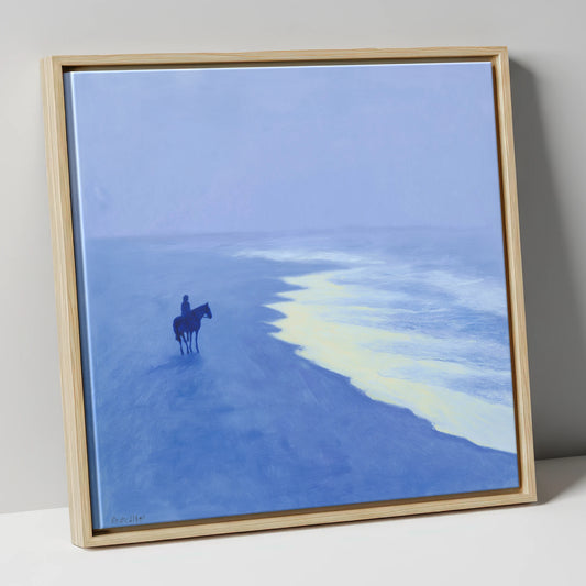 Azure Coastal Ride horse landscape canvas wall art in natural frame