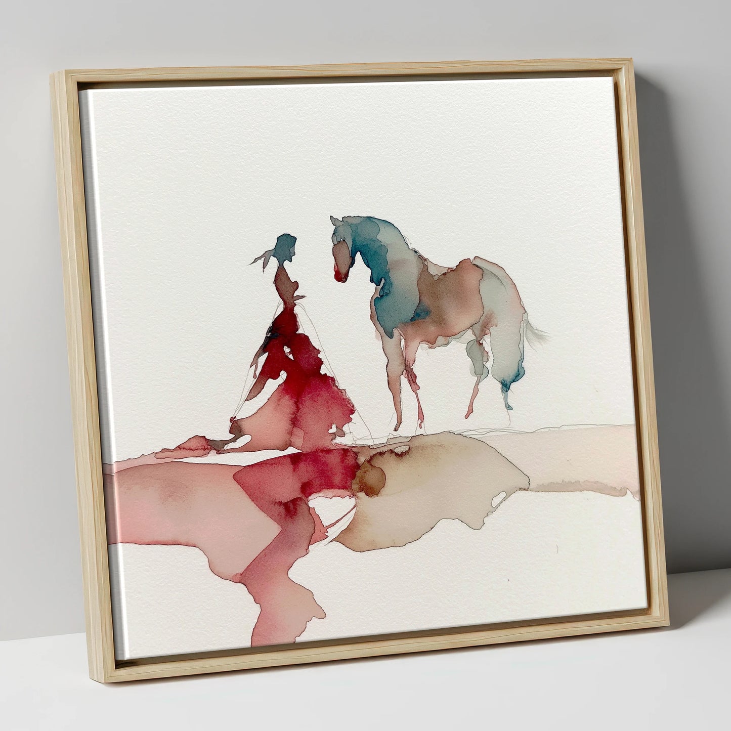 Ethereal Bond horse & rider canvas wall art in natural frame