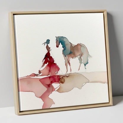 Ethereal Bond horse & rider canvas wall art in natural frame