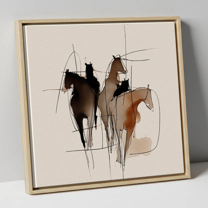 Dynamic Equine Trio horse portrait canvas wall art in natural frame