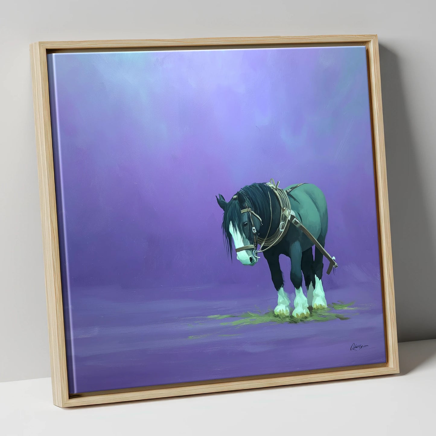Twilight Rest working horse canvas wall art in natural frame