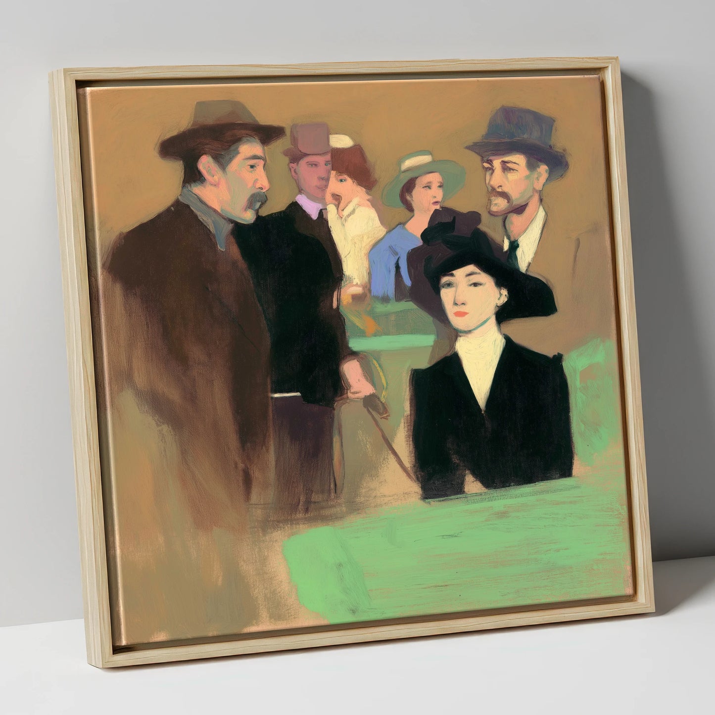 The Racing Crowd racing horse canvas wall art in natural frame