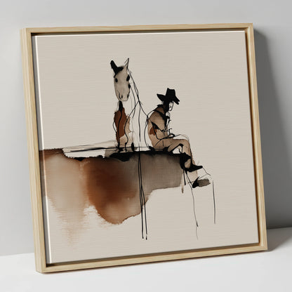 Resting on the Ridge western horse canvas wall art in natural frame