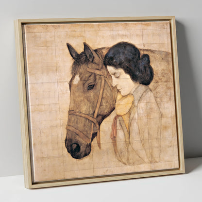 The Silent Bond horse & rider canvas wall art in natural frame
