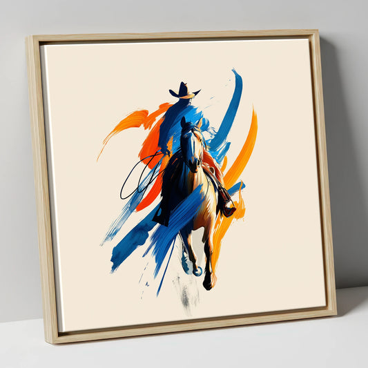 Bold Frontier Spirit western horse canvas wall art in natural frame