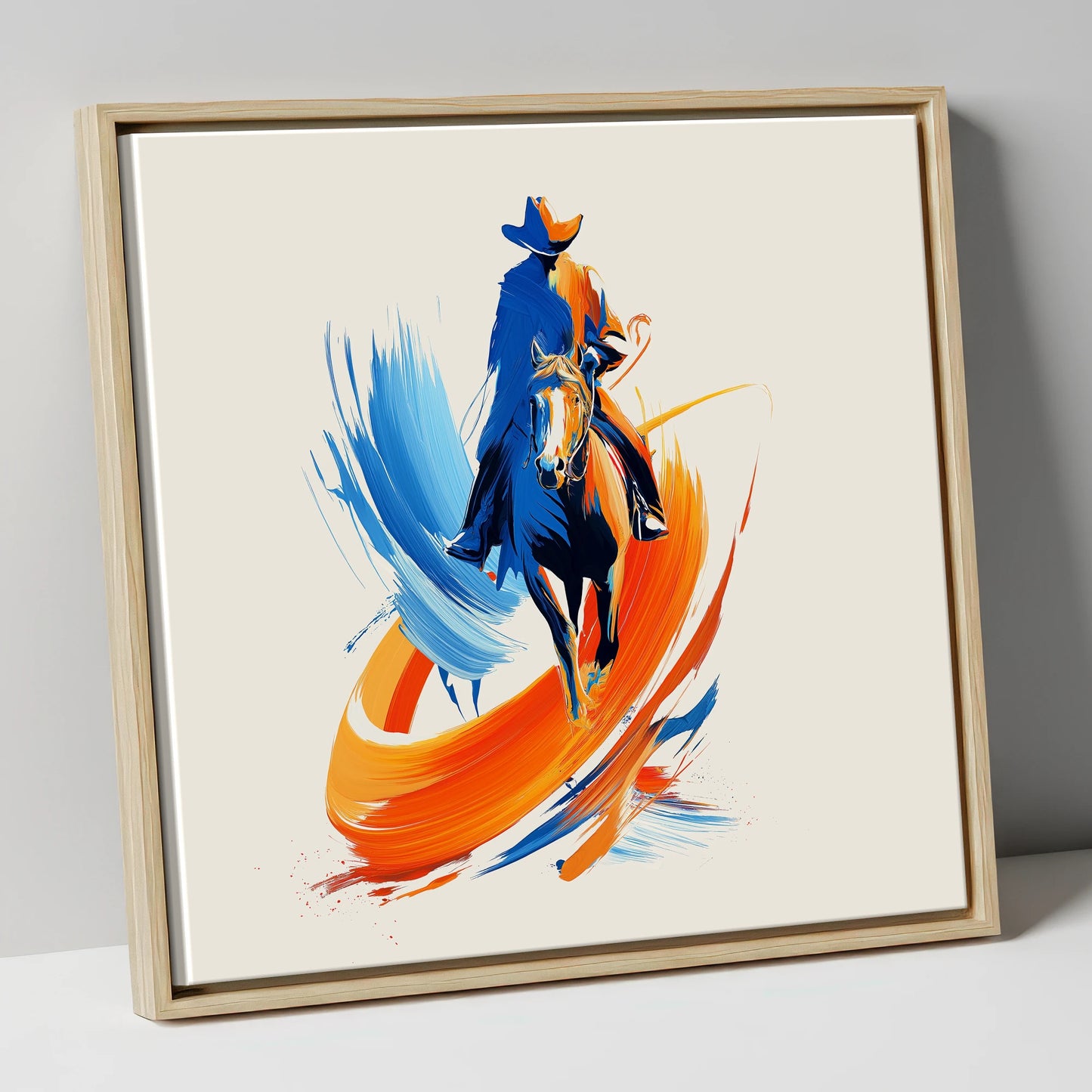 Riding the Painted Wind western horse canvas wall art in natural frame