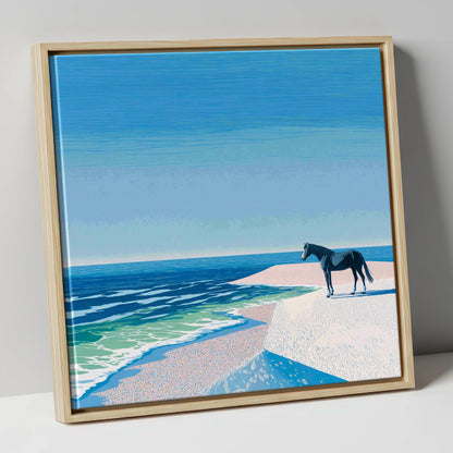 Coastal Solitude horse landscape canvas wall art in natural frame