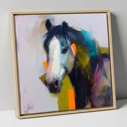 Contemporary Blaze Portrait horse portrait canvas wall art in natural frame