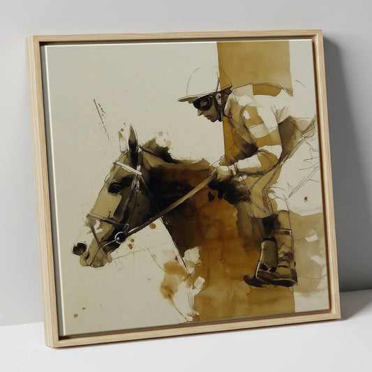 Pace in Profile racing horse canvas wall art in natural frame