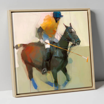 The Offside Drive polo horse canvas wall art in natural frame