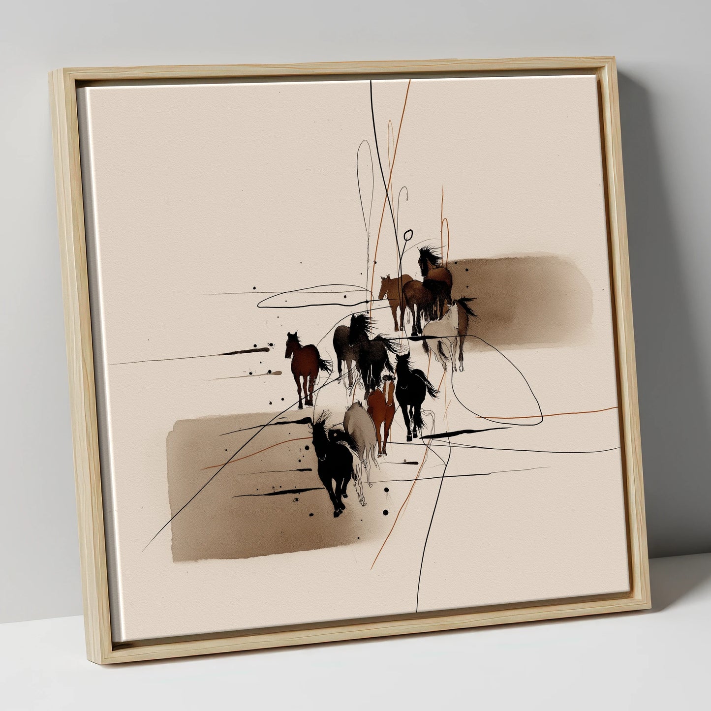 Wild Herd Dynamics wild horses canvas wall art in natural frame
