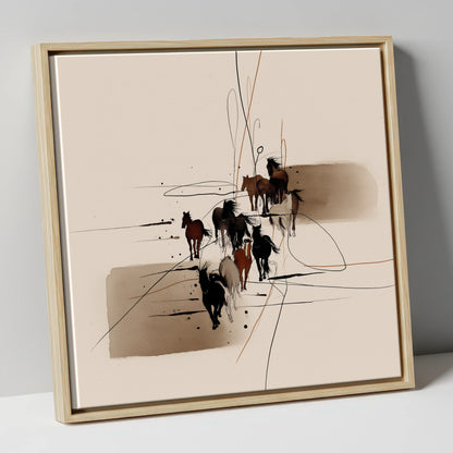 Wild Herd Dynamics wild horses canvas wall art in natural frame