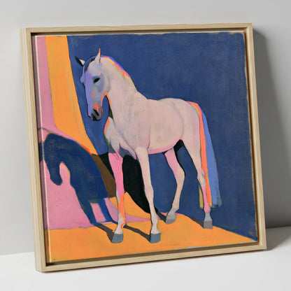 Colourful Grey Horse And Shadow horse breed canvas wall art in natural frame
