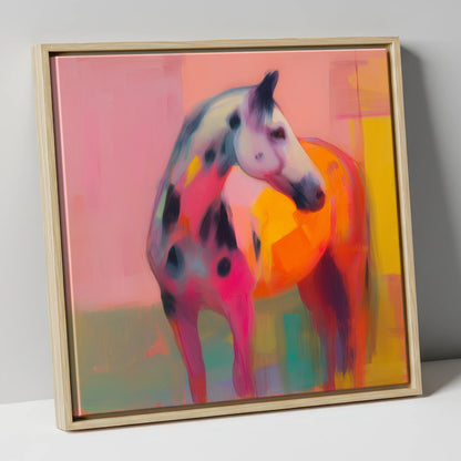 Vibrant Appaloosa horse breed canvas wall art in natural frame