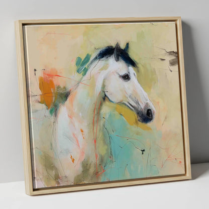 Gestural Grey Portrait horse portrait canvas wall art in natural frame