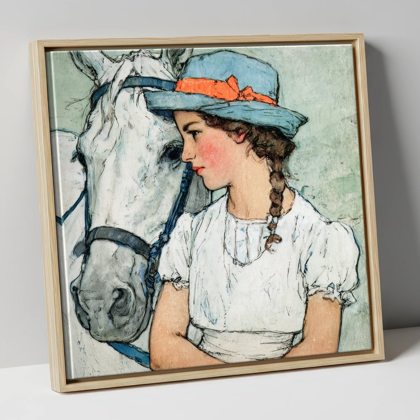 A Quiet Bond horse & rider canvas wall art in natural frame