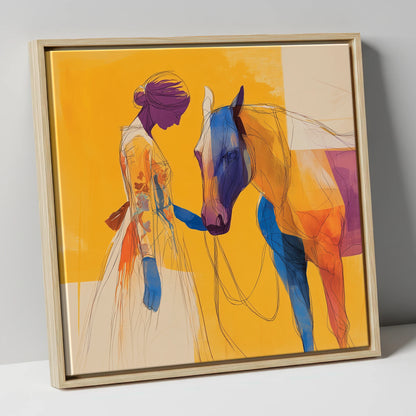 Vibrant Connection horse & rider canvas wall art in natural frame