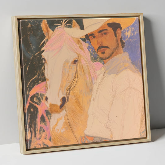 Painted Western Bond western horse canvas wall art in natural frame