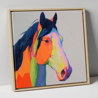 Technicolour Equine Profile horse portrait canvas wall art in natural frame