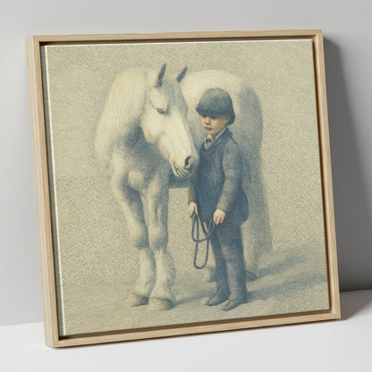 The Young Handler horse & rider canvas wall art in natural frame