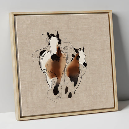 Bond In Motion mare & foal canvas wall art in natural frame