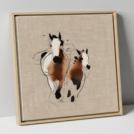 Bond In Motion mare & foal canvas wall art in natural frame