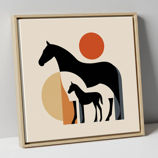 Mid-Century Mare and Foal mare & foal canvas wall art in natural frame