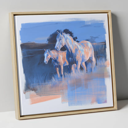 Twilight Companions wild horses canvas wall art in natural frame
