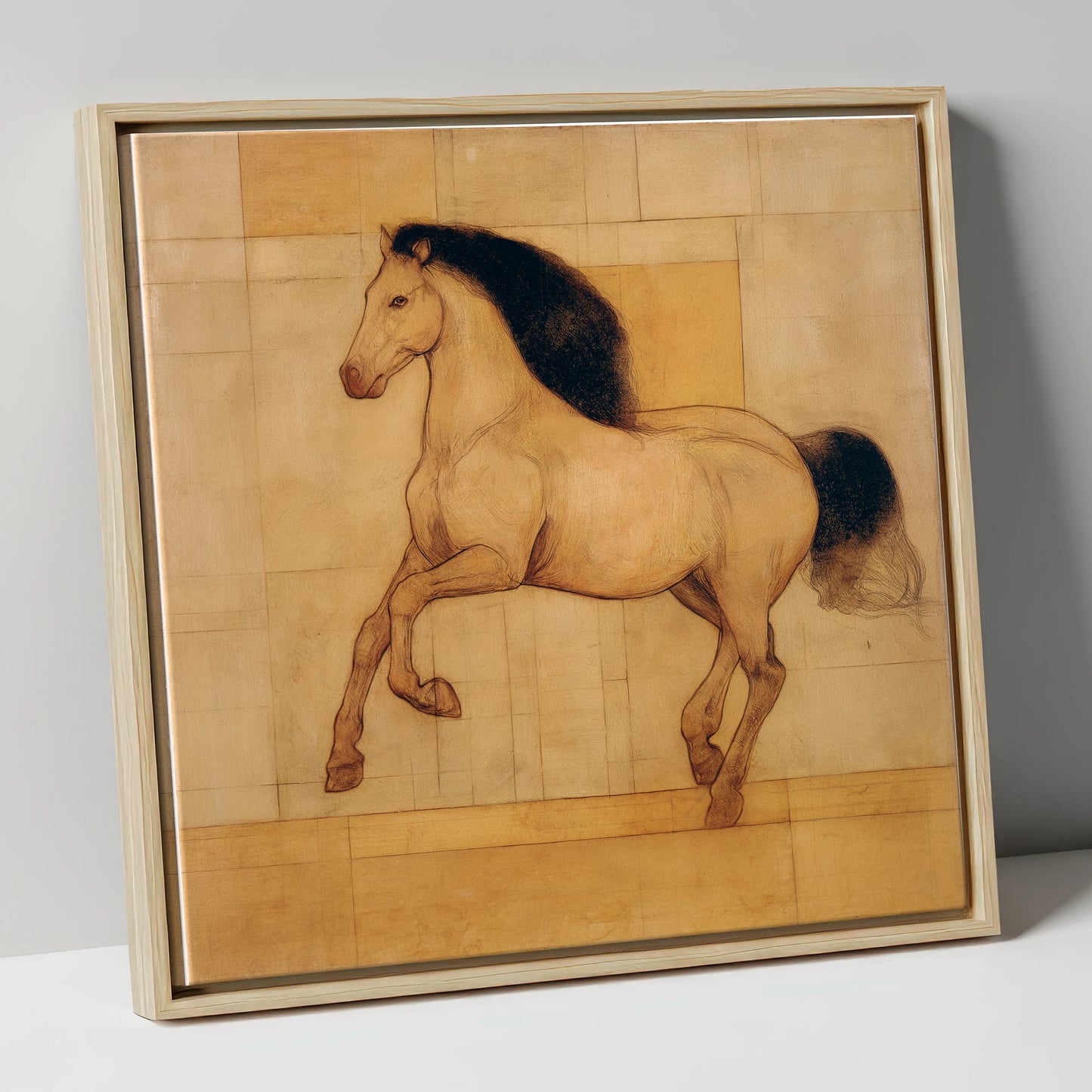 Classical Equine Study horse portrait canvas wall art in natural frame