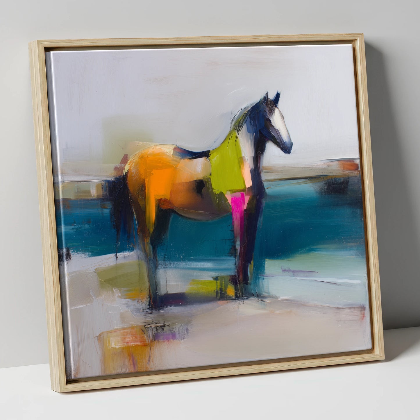 Vivid Horizon horse landscape canvas wall art in natural frame
