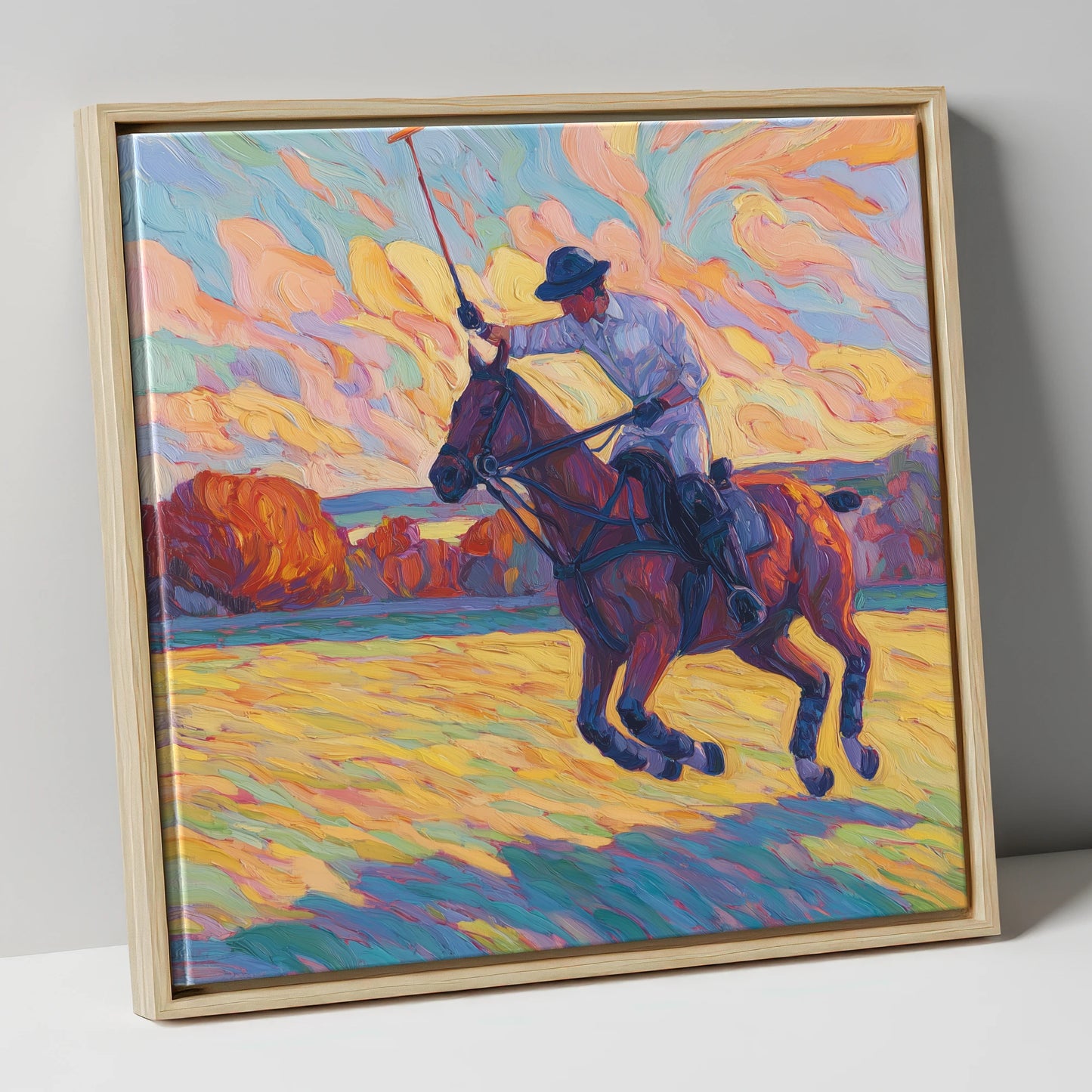 The Final Chukka polo horse canvas wall art in natural frame