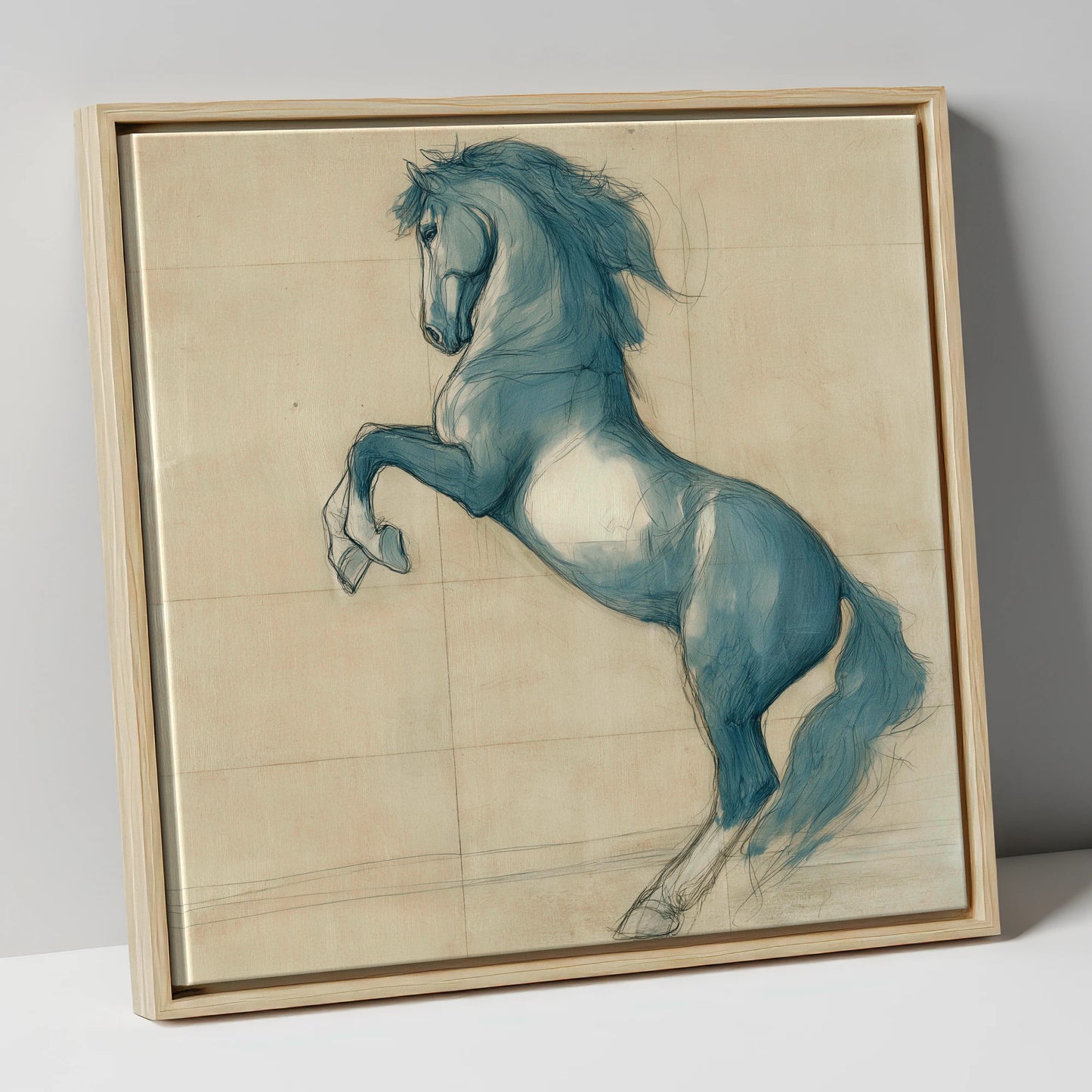 Azure Equine Study horse portrait canvas wall art in natural frame