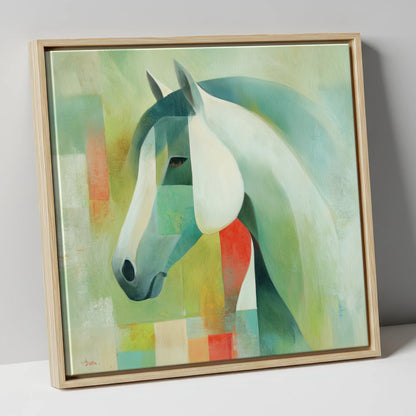 Geometric Equine Harmony horse portrait canvas wall art in natural frame