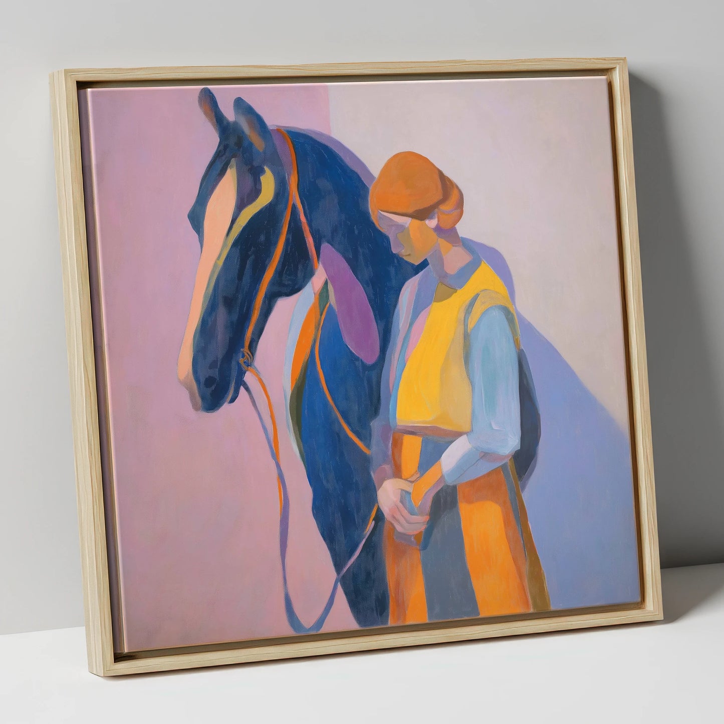 A Quiet Harmony horse & rider canvas wall art in natural frame