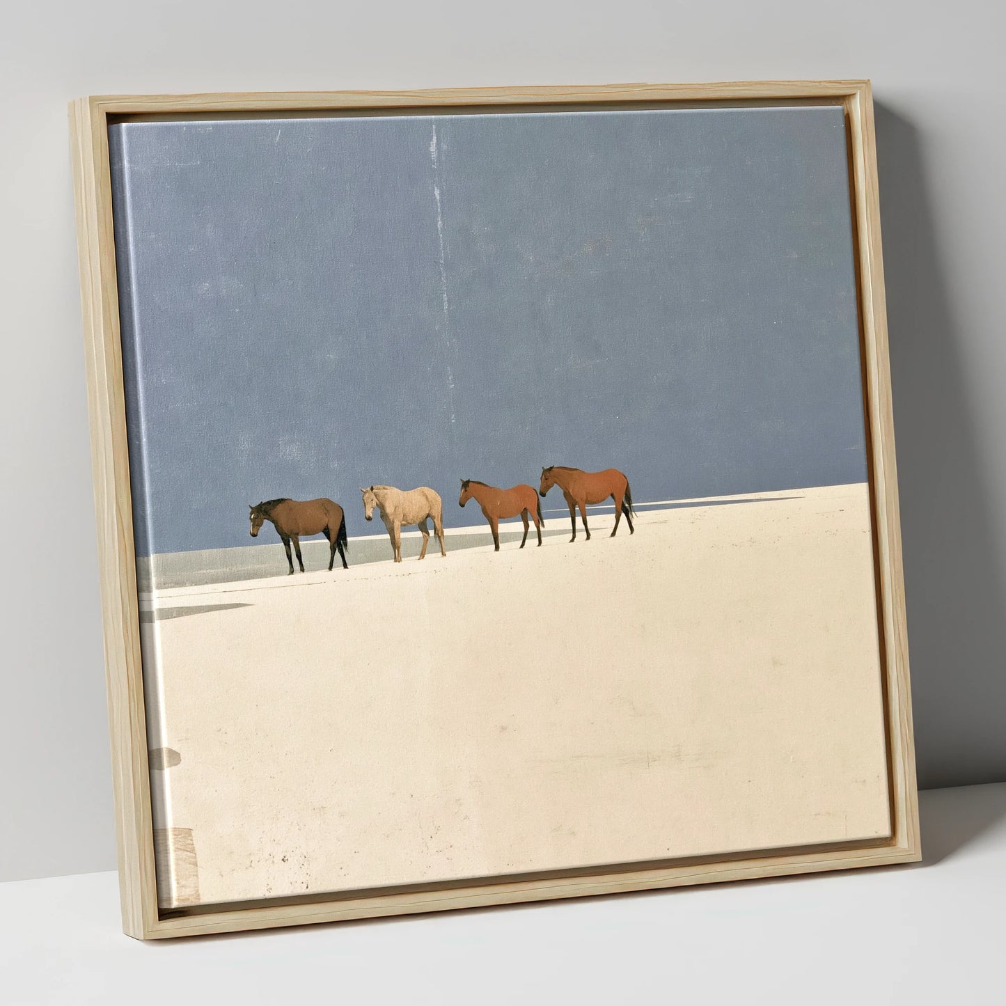 Stillness on the Horizon horse landscape canvas wall art in natural frame