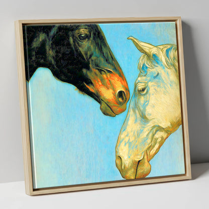 Sun and Shadow horse portrait canvas wall art in natural frame