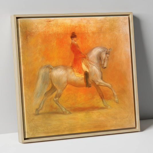 Radiant Classical Passage dressage horse canvas wall art in natural frame