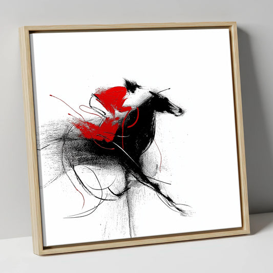 Crimson Sprint racing horse canvas wall art in natural frame