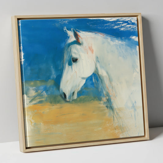 Cerulean Sky Grey horse breed canvas wall art in natural frame