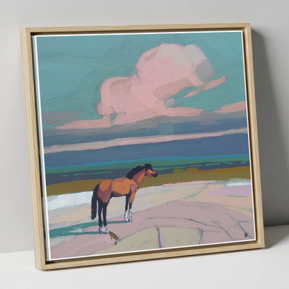 Rose Cloud Horizon horse landscape canvas wall art in natural frame