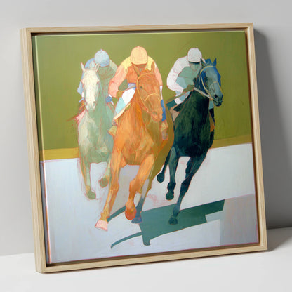 The Final Furlong racing horse canvas wall art in natural frame