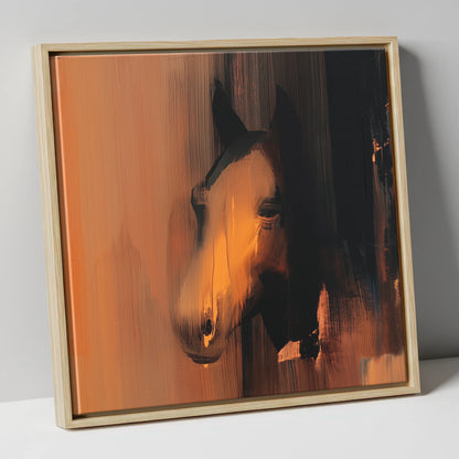 Ember and Shadow horse portrait canvas wall art in natural frame