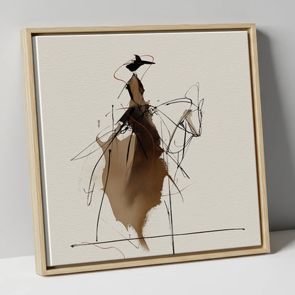 Elegant Sepia Rider horse & rider canvas wall art in natural frame