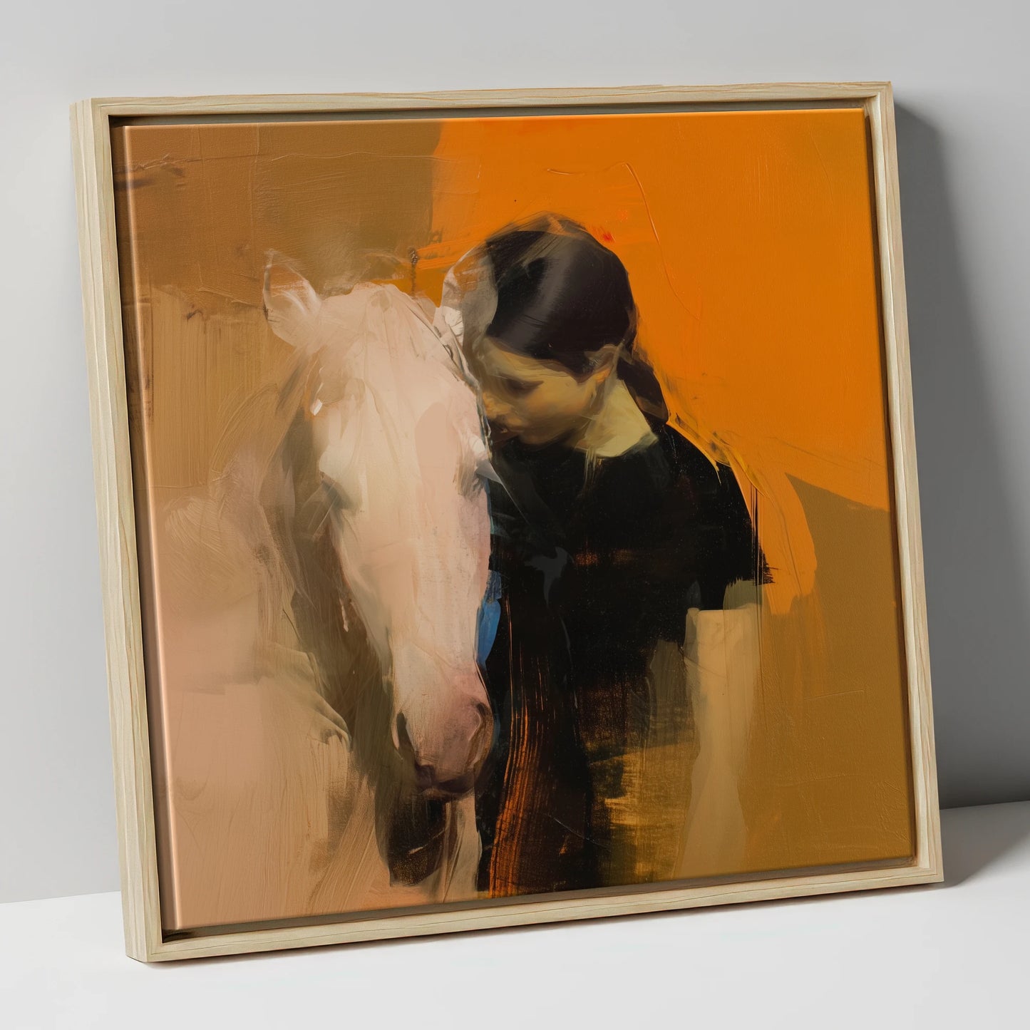 Unspoken Bond horse & rider canvas wall art in natural frame